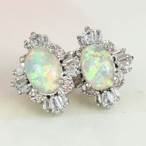 Oval Opal CZ Earrings